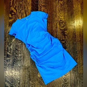 Missufe Blue Ruched Midi Dress XL Short Sleeve Stretch Cotton